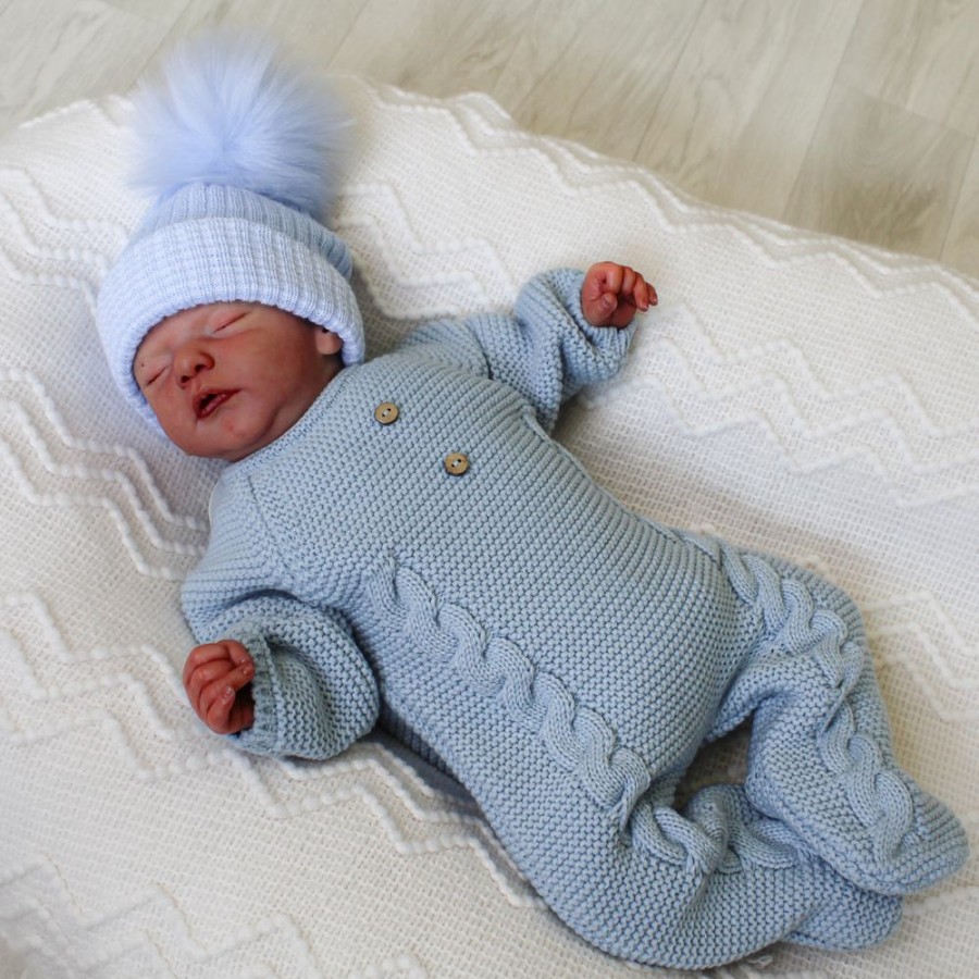 Clothing Pangasa Knitwear | Pangasa Powder Blue Cable Knitted Babygrow