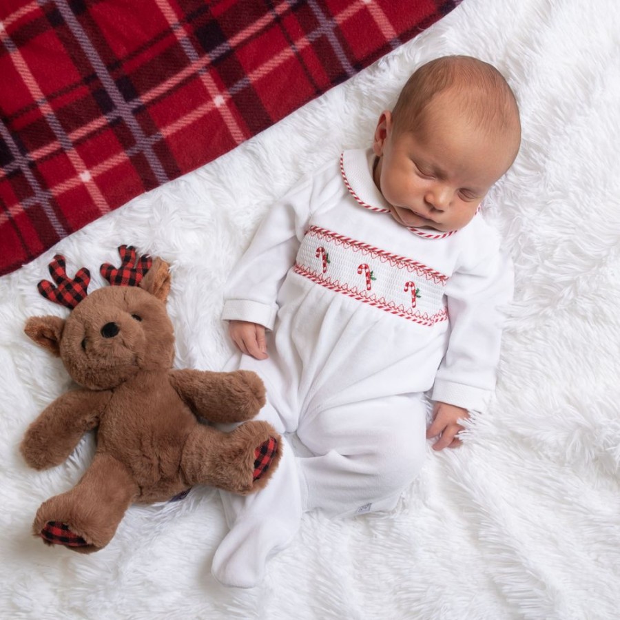 Clothing Dandelion Sleepsuits | White Candy Cane Smocked Sleepsuit