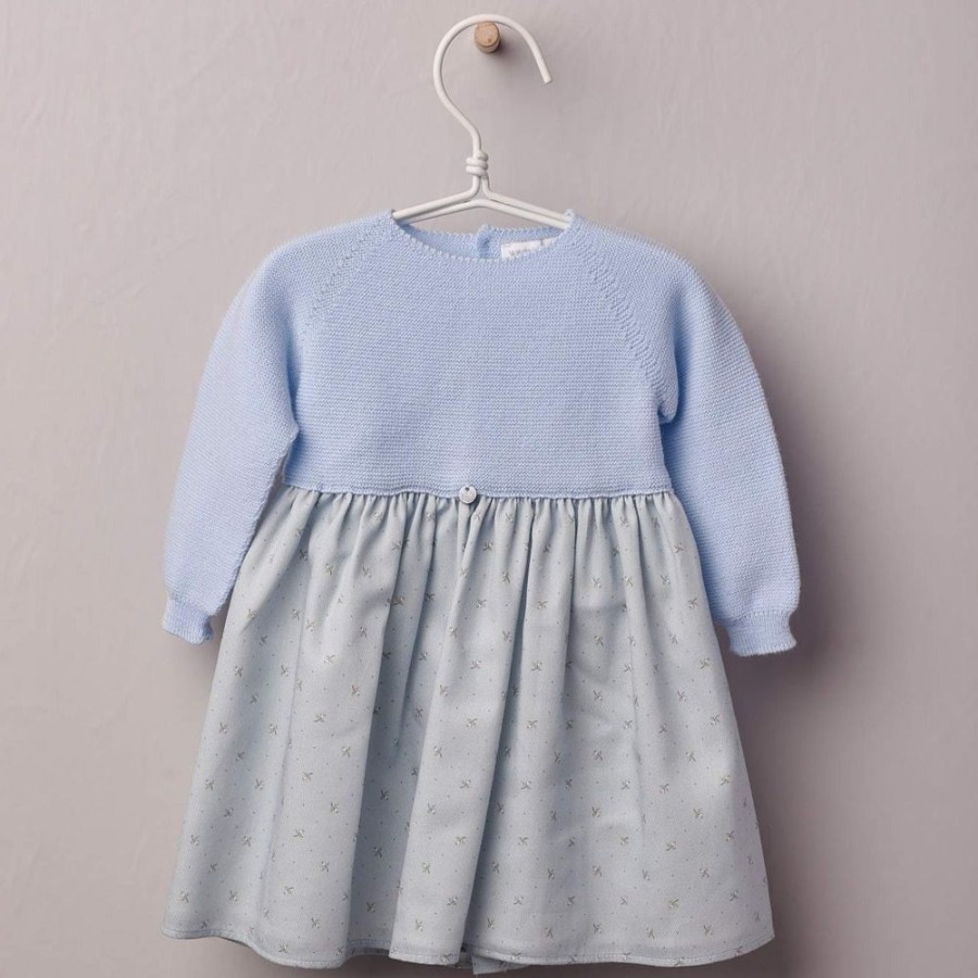 Clothing Millie & Ralph Knitwear | Girls Blue Dainty Flower Knitted Top Dress