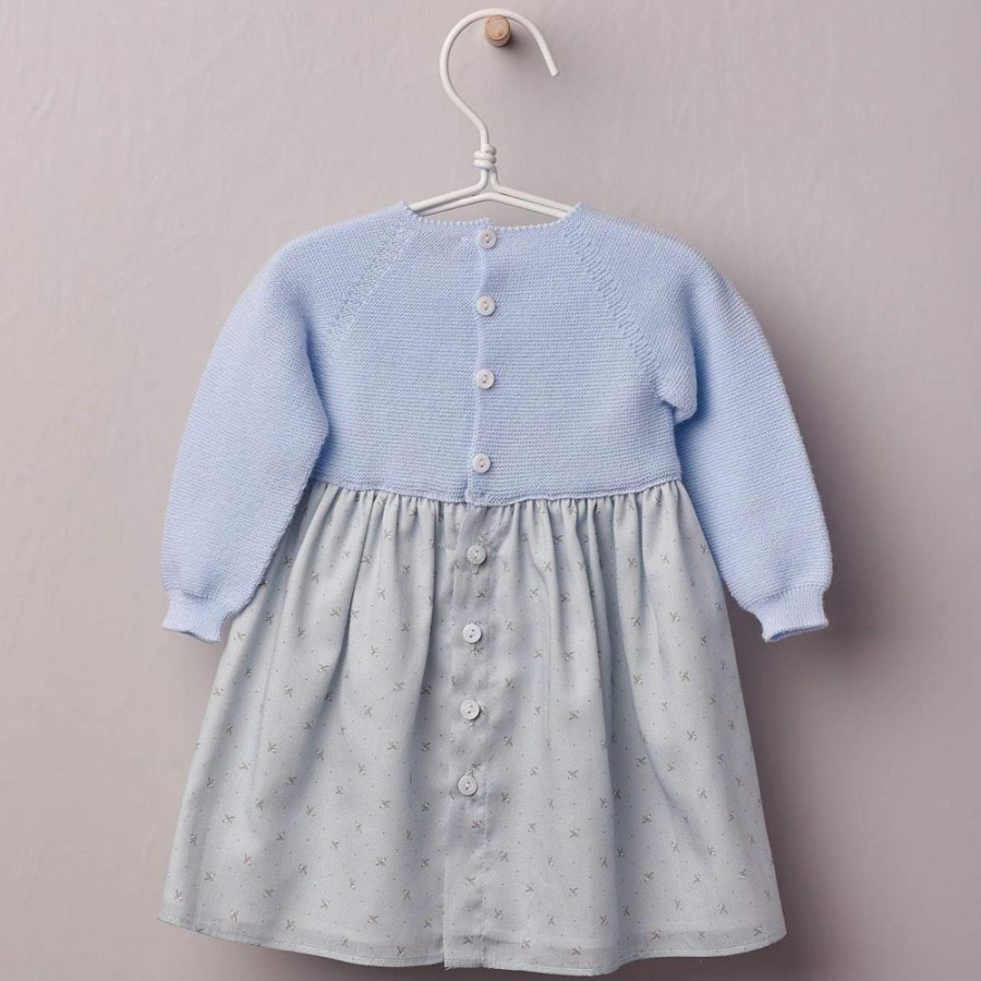 Clothing Millie & Ralph Knitwear | Girls Blue Dainty Flower Knitted Top Dress