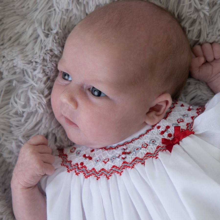 Clothing Sarah Louise Rompers | White Red Short Sleeve Bubble Romper