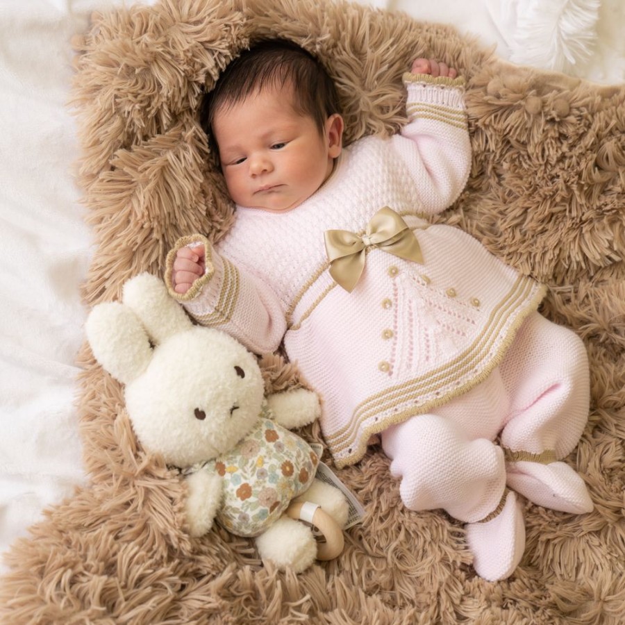 Clothing Millie & Ralph Knitwear | Pink & Gold Bow Knitted Set By Millie & Ralph | Buy Today