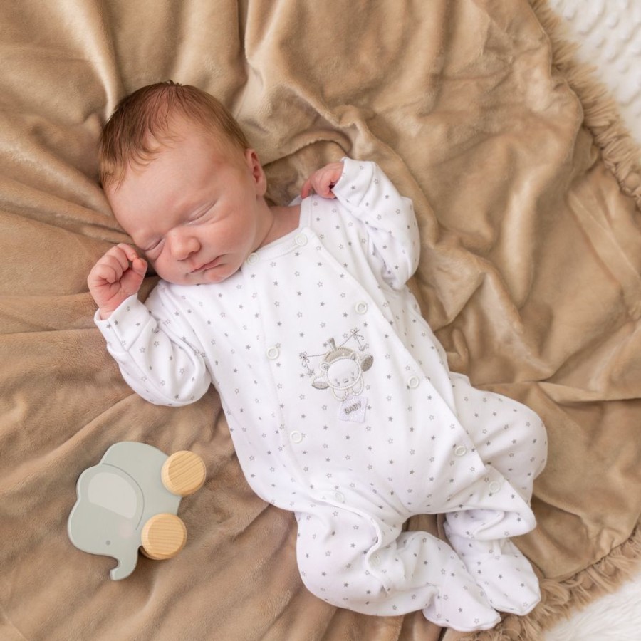 Clothing Dandelion Premature | White 'Hanging Bear' Star Print Sleepsuit | Millie & Ralph