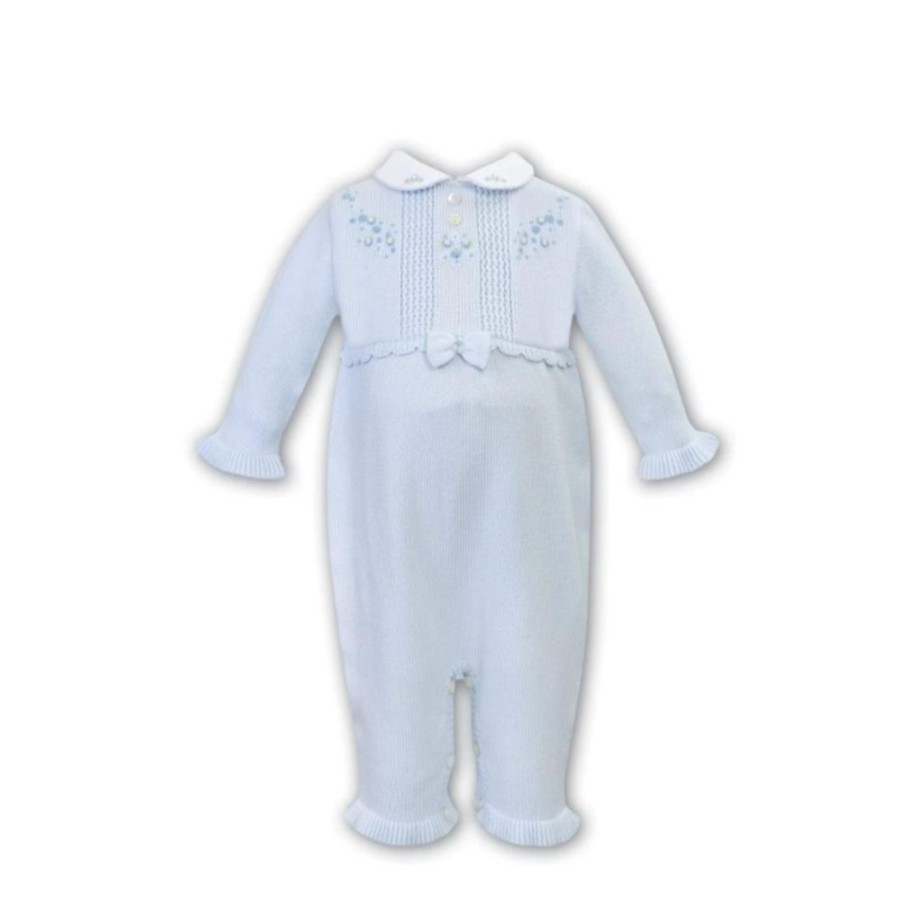 Clothing Sarah Louise Outfits | Baby Girls Blue Flower Embroidered All In One