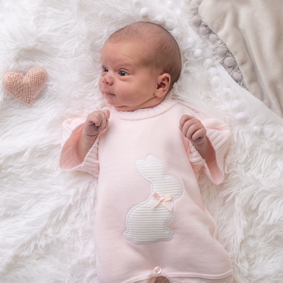 Clothing Dandelion Knitwear | Pink Triple Hearts | Cotton Sleepsuit | Millie & Ralph