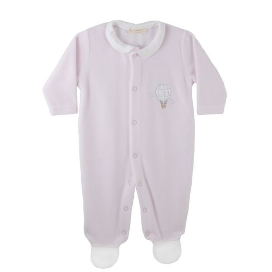 Clothing Millie & Ralph Sleepsuits | Pink Velour Balloon Detail All In One