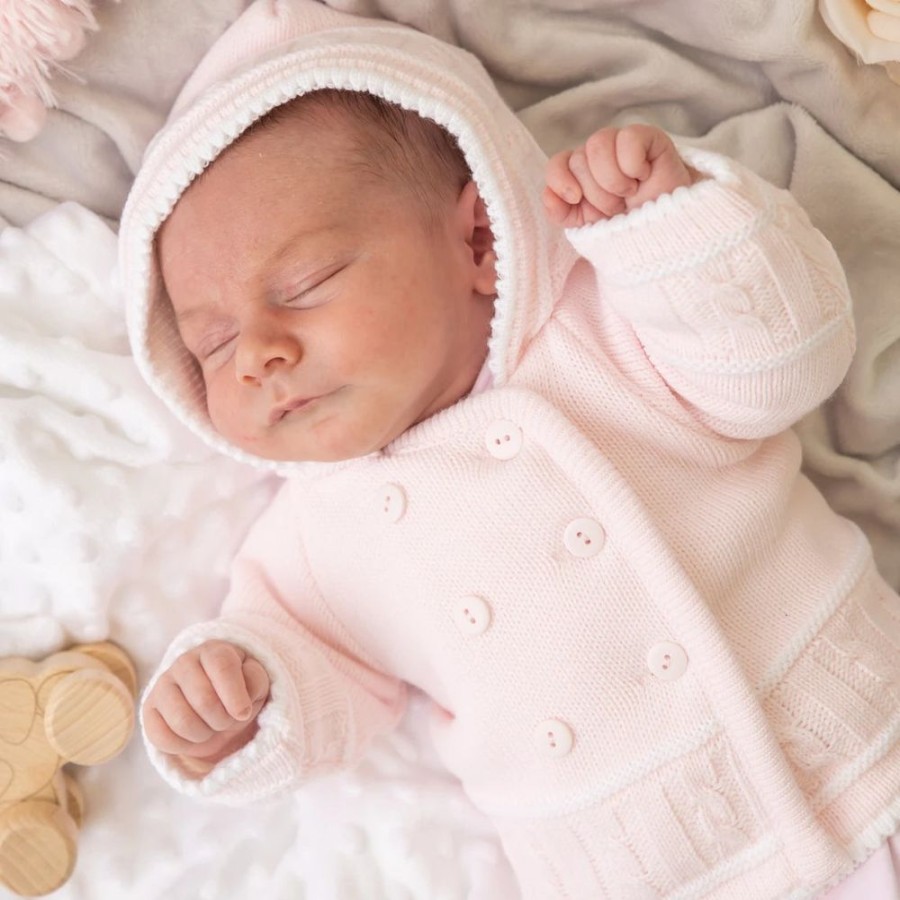 Clothing Dandelion Jackets, Coats & Pramsuits | Pink & White Knitted Jacket