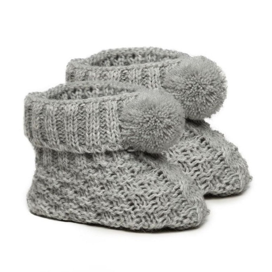 Clothing Millie & Ralph Booties | Grey Pom Pom Knit Booties