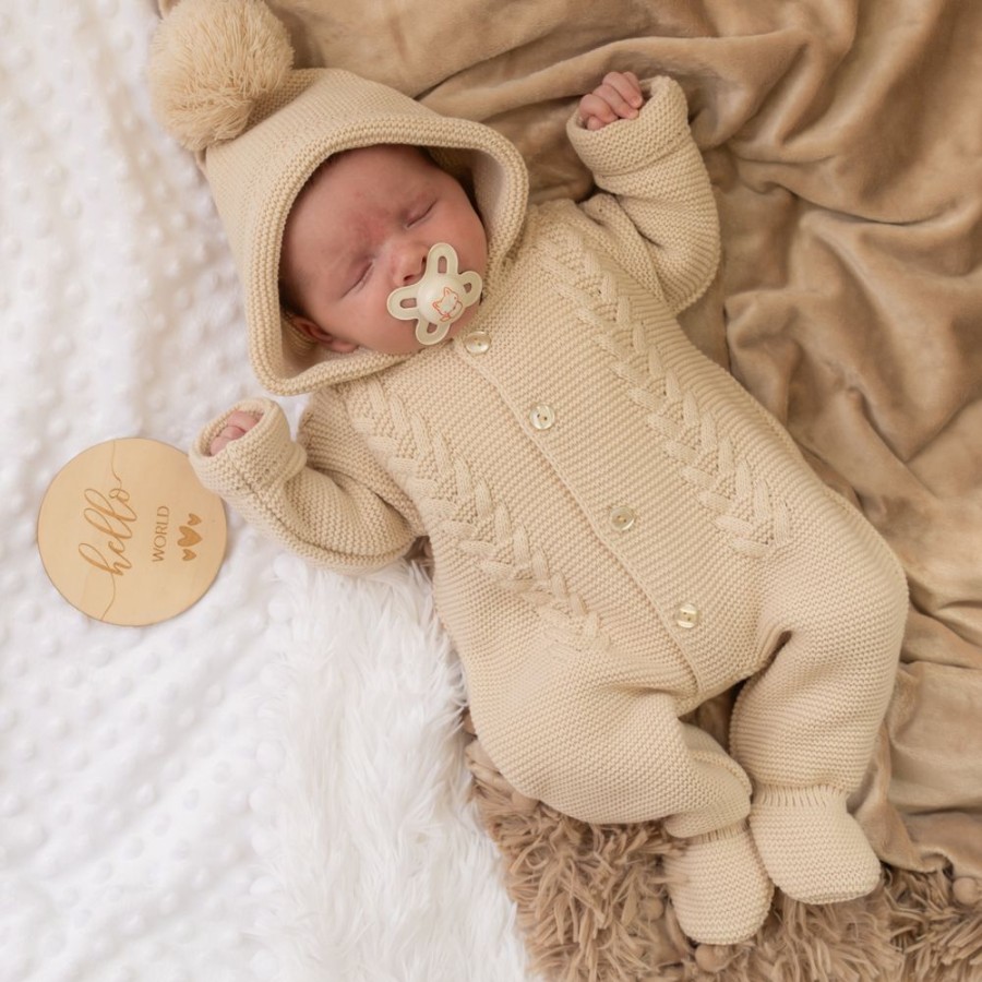 Clothing Dandelion Knitwear | Beige Knitted Hooded Pramsuit