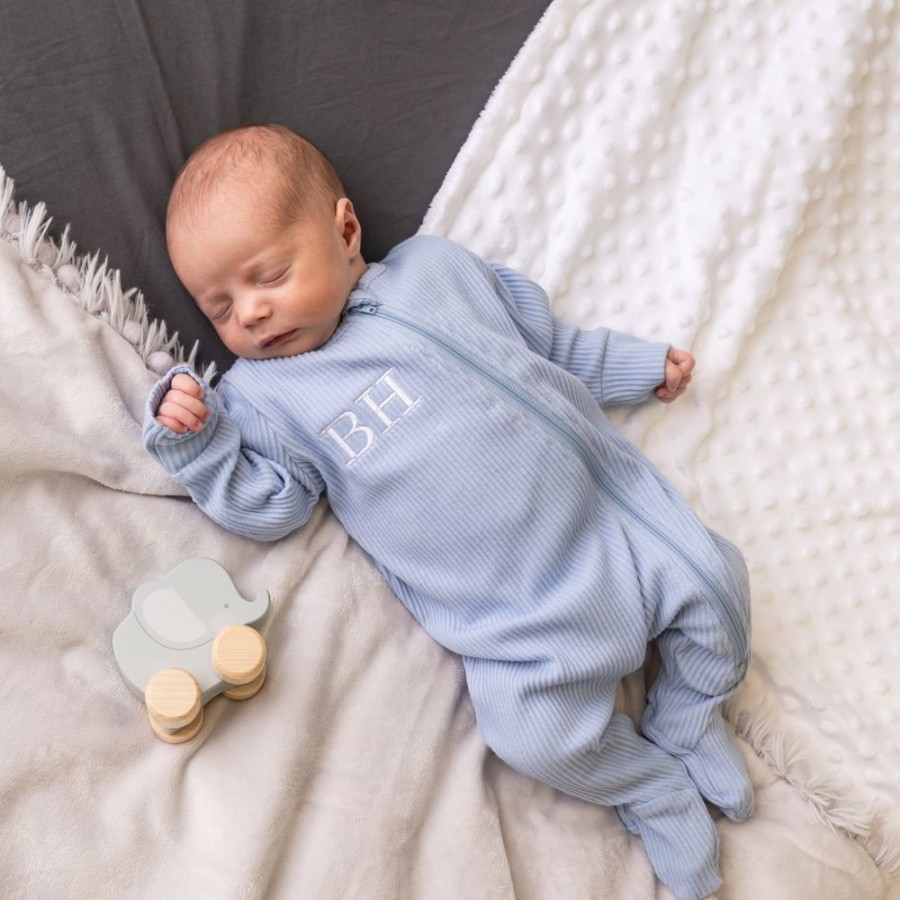 Personalised Millie & Ralph | Embroidered Sleepsuit | Blue Ribbed Sleepsuit | Millie & Ralph