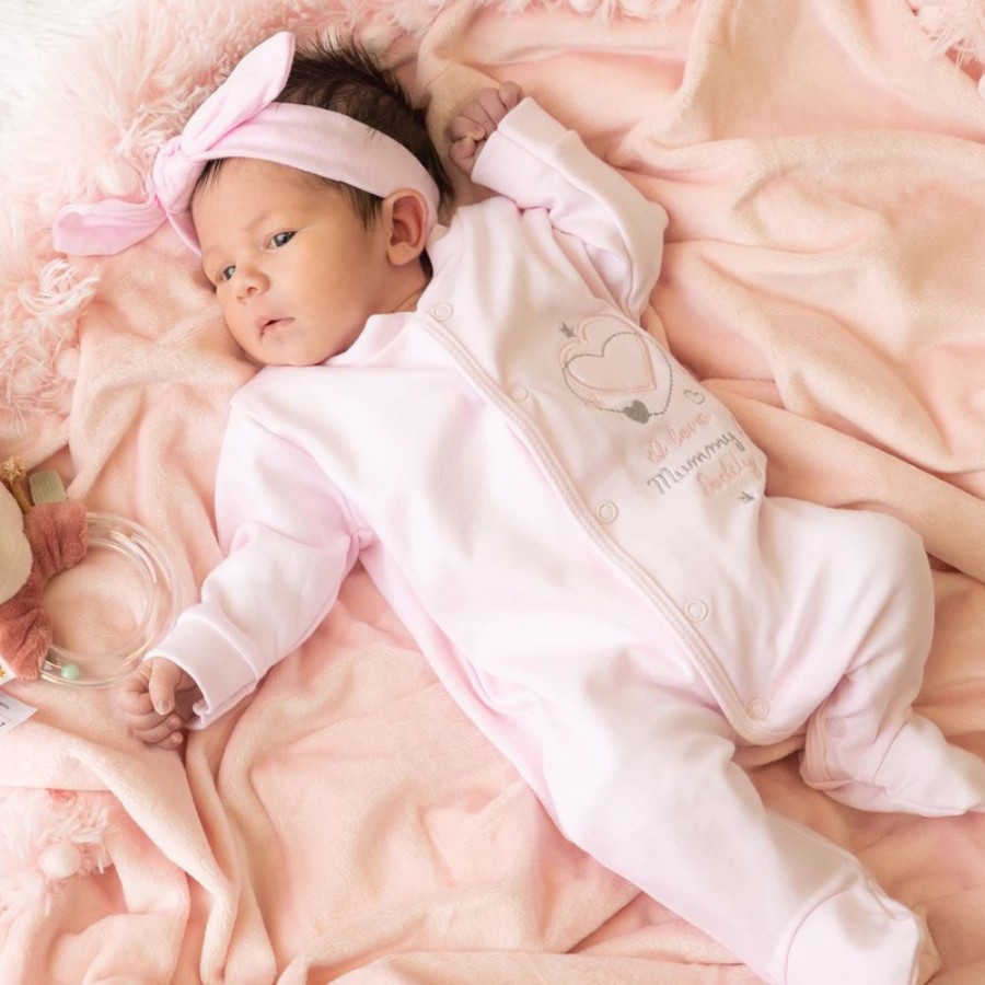 Clothing Millie & Ralph Sleepsuits | I Love My Mummy & Daddy' Pink Cotton Sleepsuit