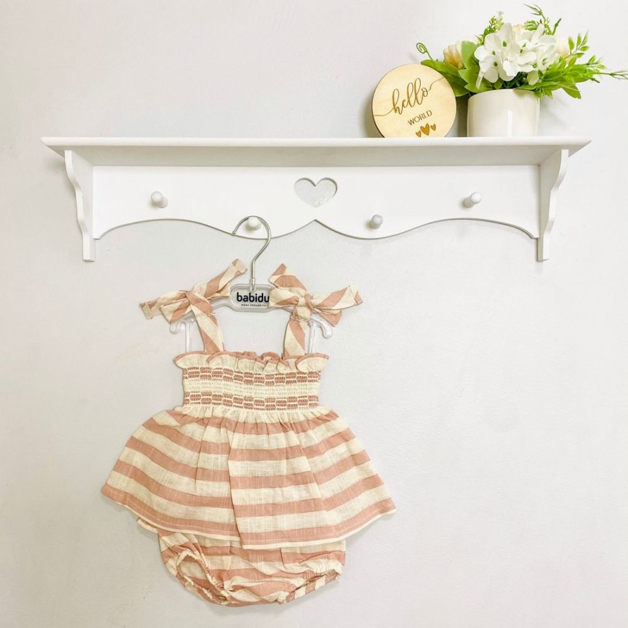 Clothing Babidu Outfits | Rose Pink Stripe Tie Shoulder Dress & Bloomers