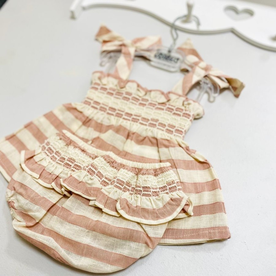 Clothing Babidu Outfits | Rose Pink Stripe Tie Shoulder Dress & Bloomers