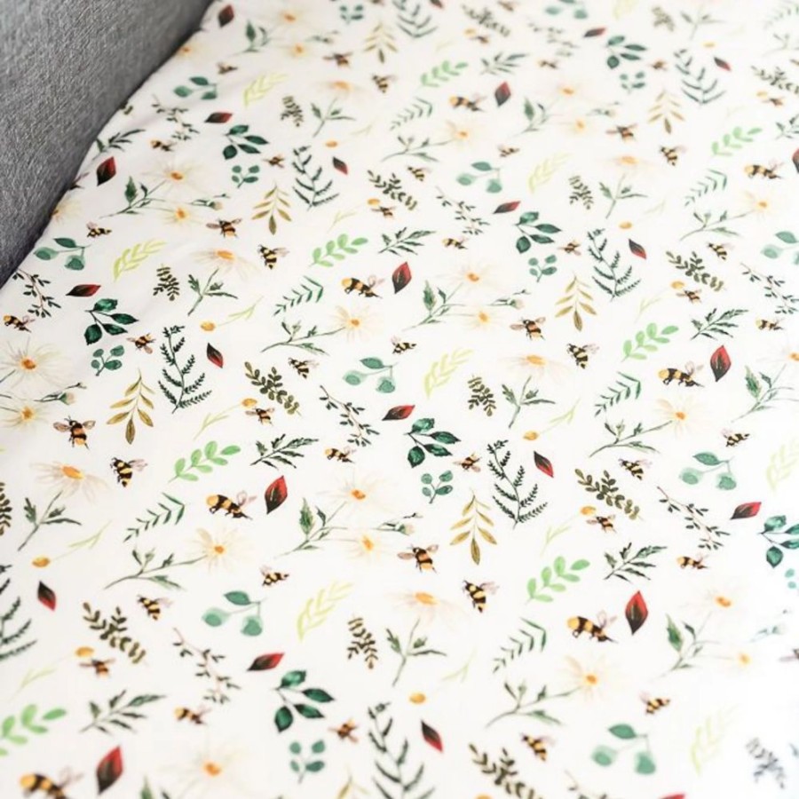 Nursery & Home Millie & Ralph Moses Baskets & Bedside Cribs | Gilded Bird Wild Bee Bedside Crib Sheet/Changing Mat Cover