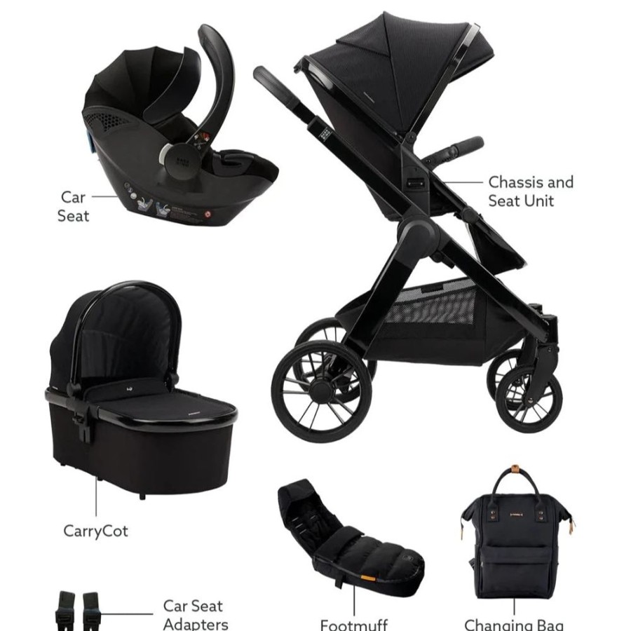 Prams & Pushchairs Bababing | Bababing Raffi 3 In 1 Premium - Gloss Black - With Free Isofix Base