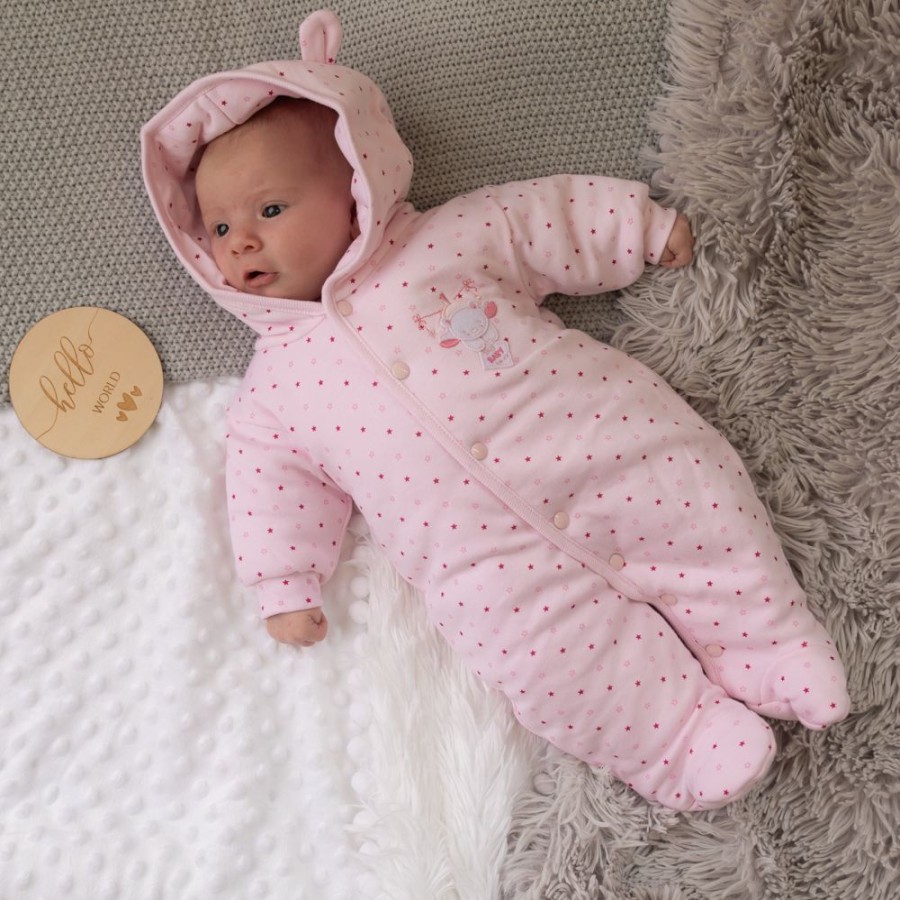 Clothing Dandelion Jackets, Coats & Pramsuits | Pink Tiny Bear Cotton Pramsuit