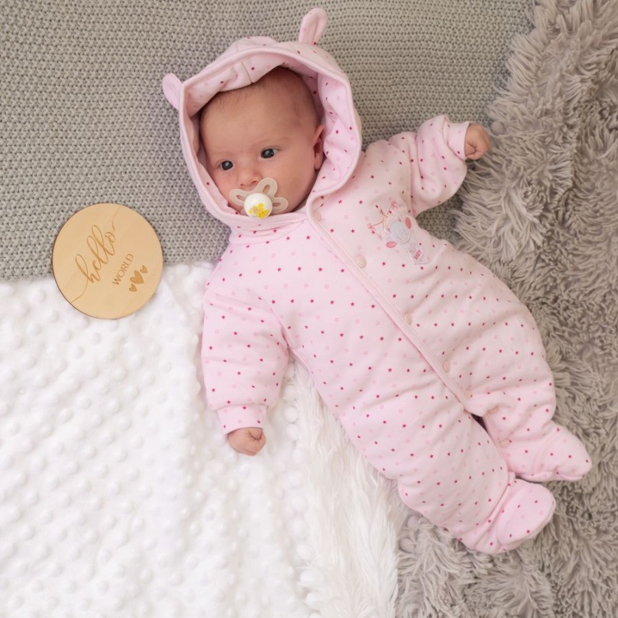 Clothing Dandelion Jackets, Coats & Pramsuits | Pink Tiny Bear Cotton Pramsuit