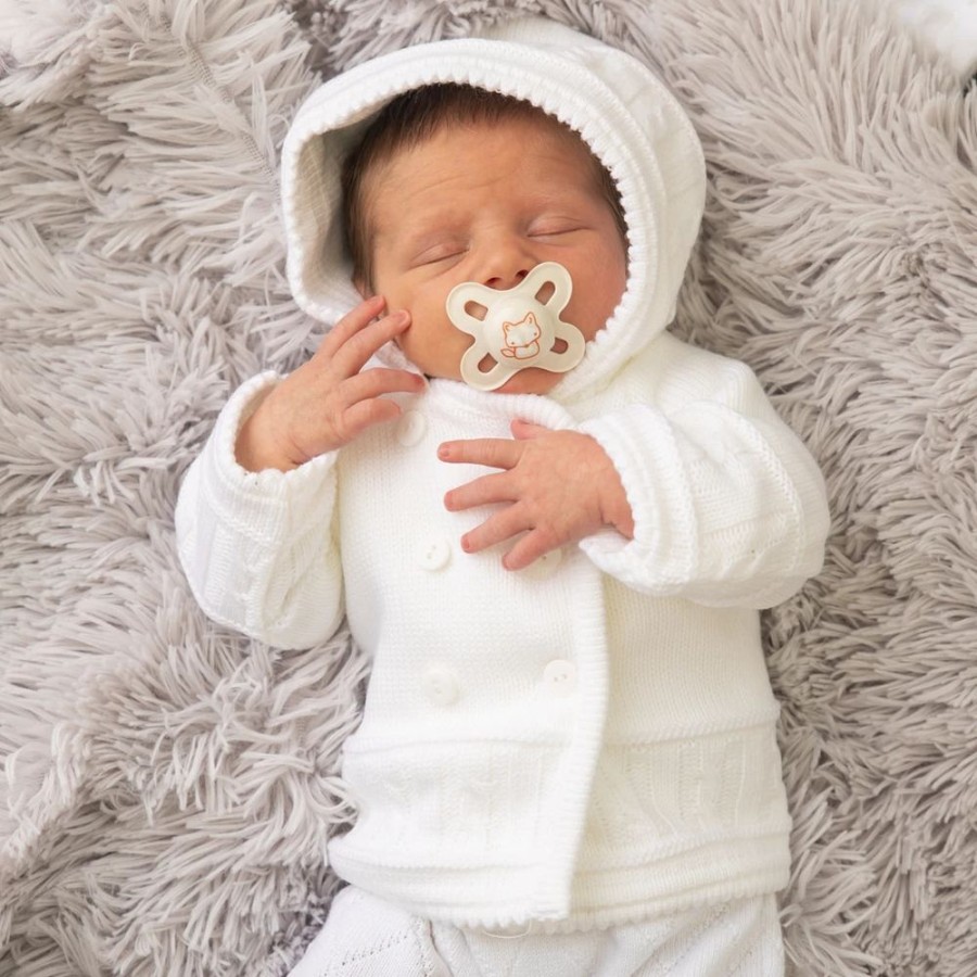 Clothing Dandelion Jackets, Coats & Pramsuits | Unisex White Knitted Baby Jacket