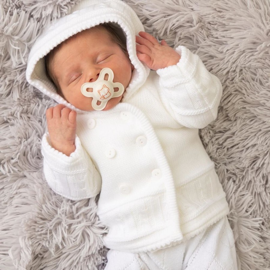 Clothing Dandelion Jackets, Coats & Pramsuits | Unisex White Knitted Baby Jacket