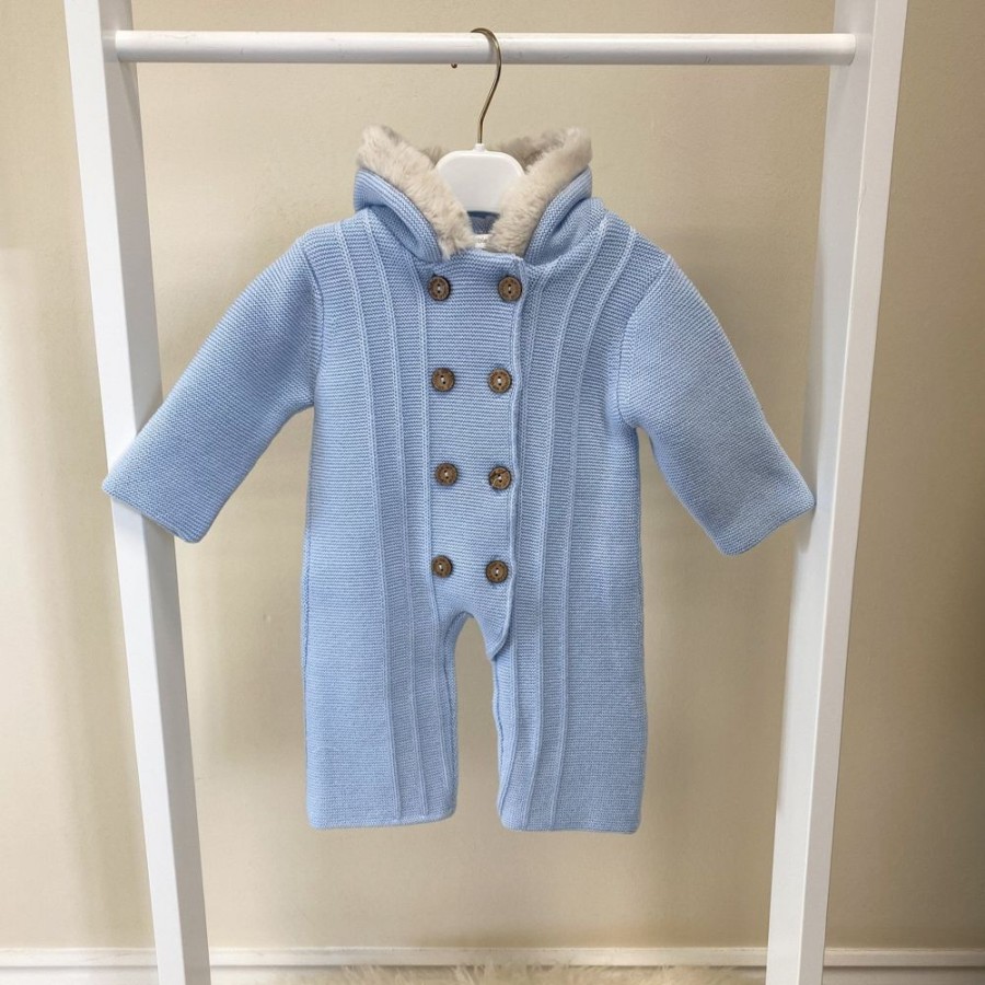 Clothing Millie & Ralph Jackets, Coats & Pramsuits | Light Blue Knitted Fur Pramsuit