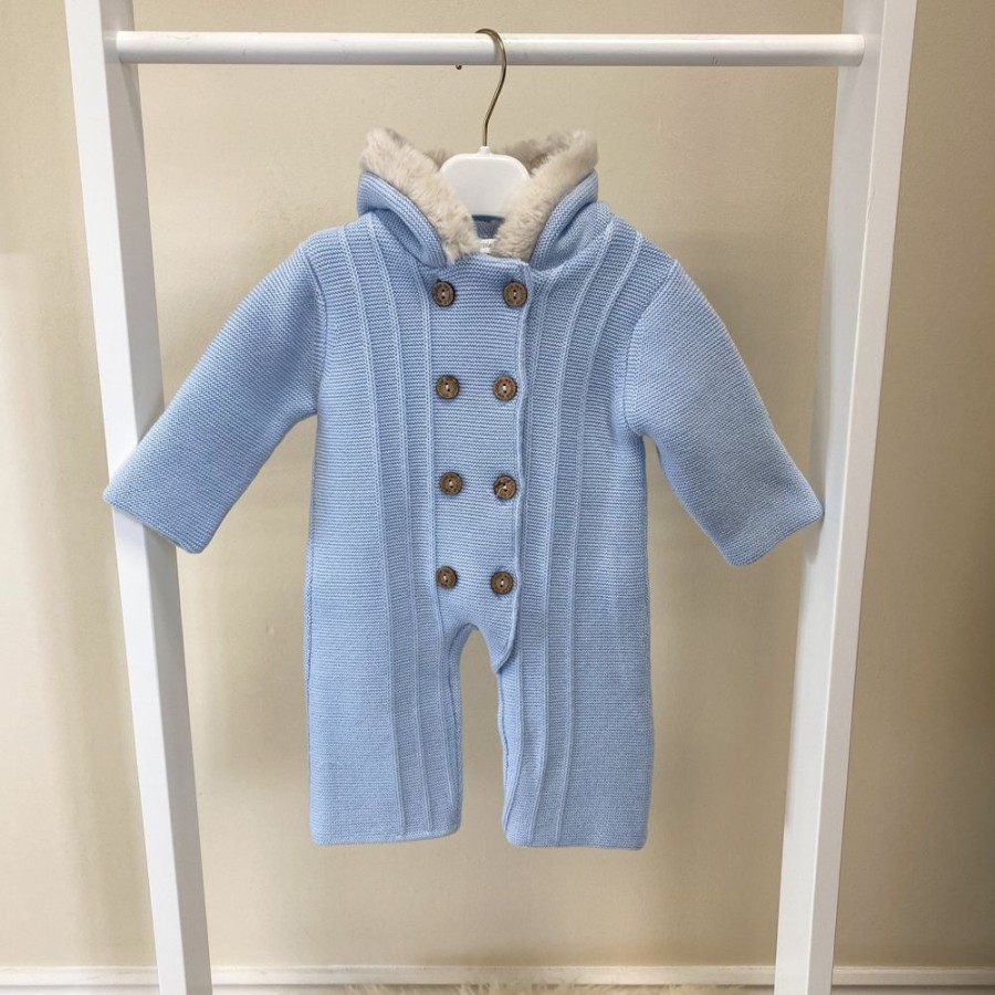 Clothing Millie & Ralph Knitwear | Light Blue Knitted Fur Pramsuit