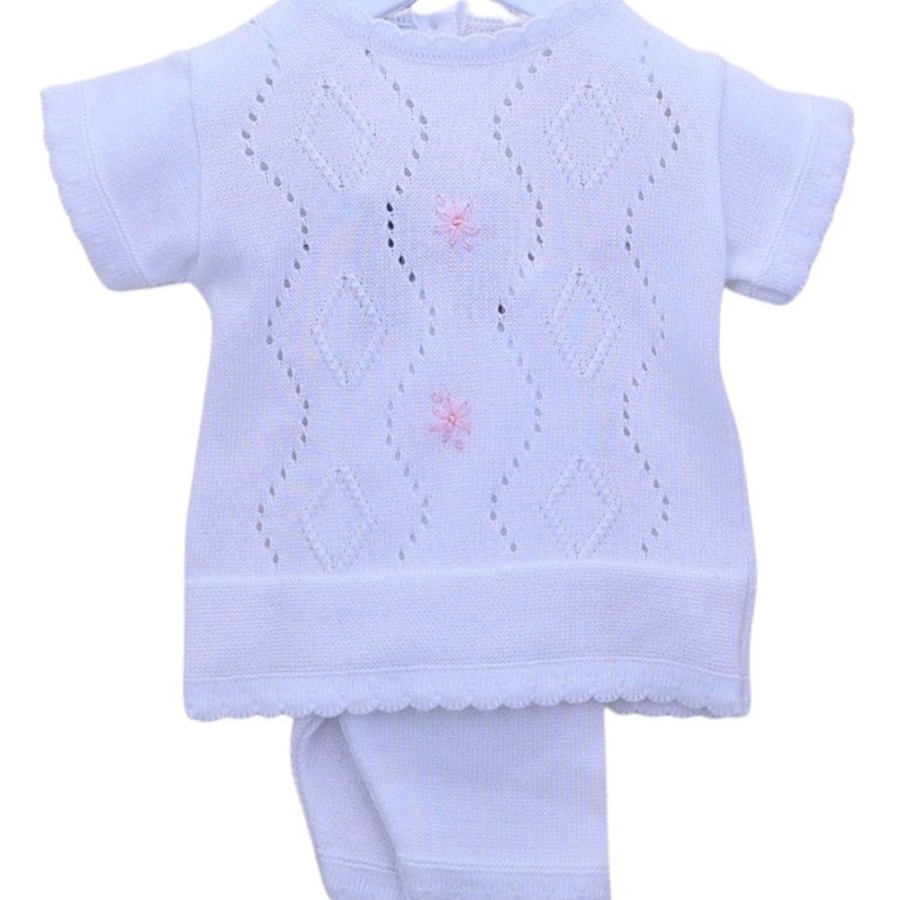 Clothing Pex Knitwear | Nora' White Knitted Diamond 2 Piece Set