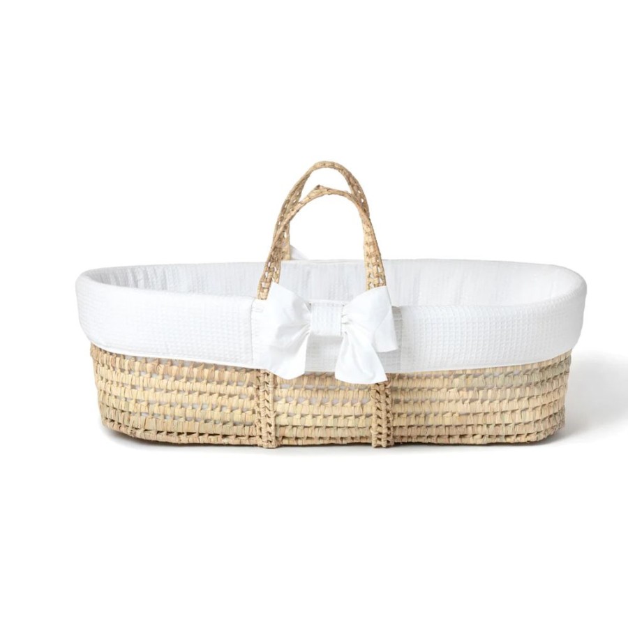 Nursery & Home Clair De Lune Moses Baskets & Bedside Cribs | Clair De Lune 80Th Anniversary Chelsea Palm Moses Basket - White