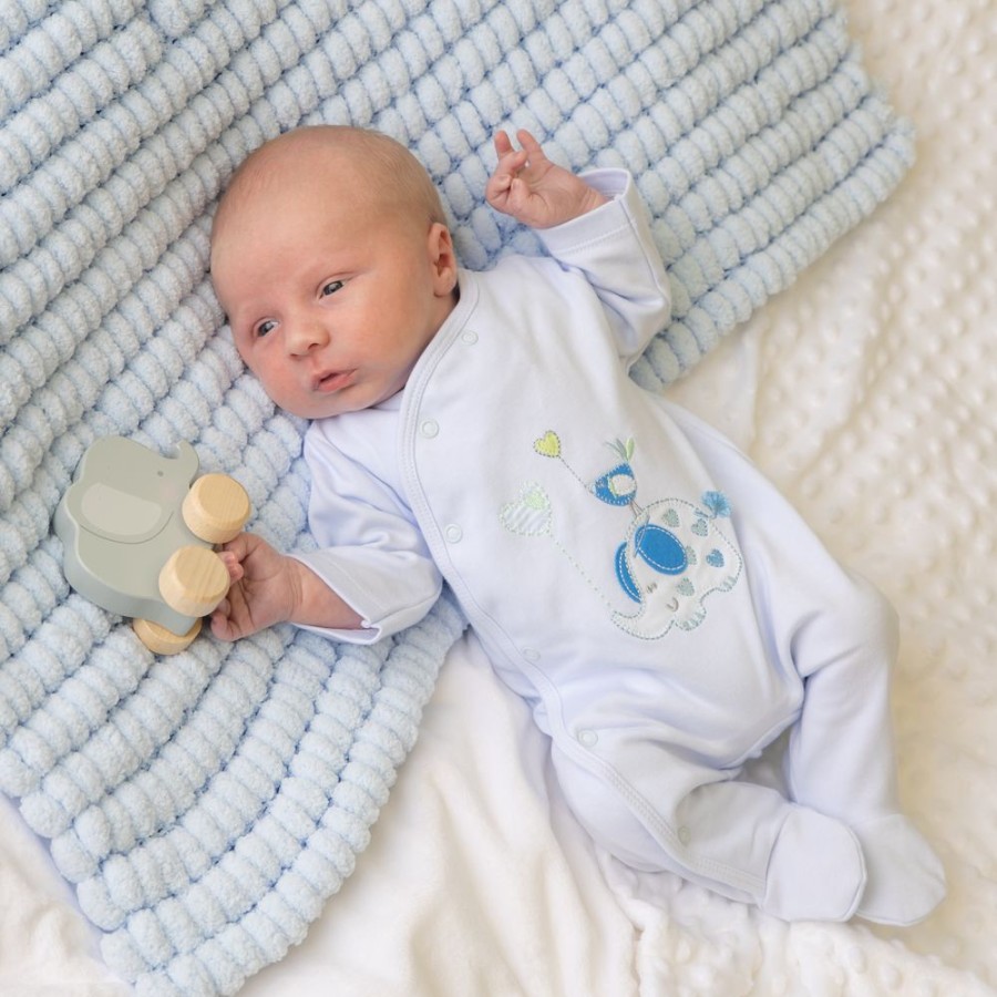 Clothing Dandelion Sleepsuits | Elephant & Bird Blue Cotton Sleepsuit | Millie & Ralph