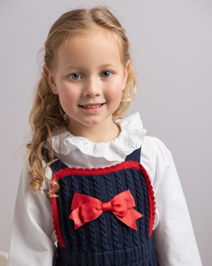 Clothing Caramelo Dresses | Navy & Red Cable Knit Pinafore Dress 2 Piece Set