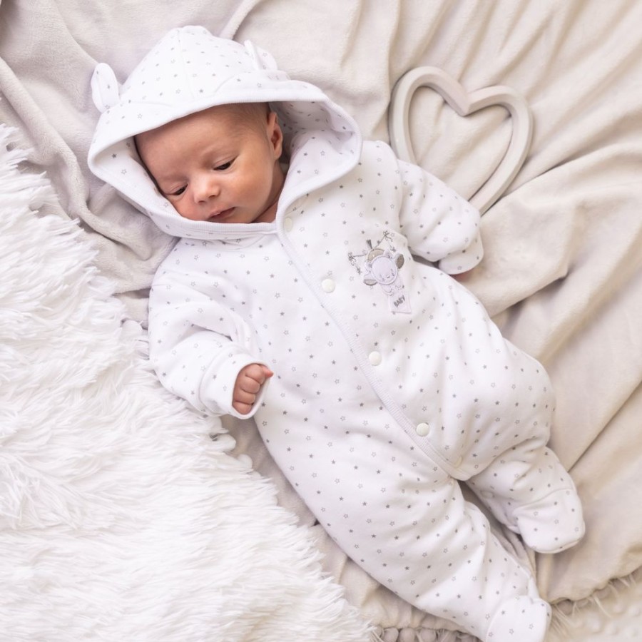 Clothing Dandelion Jackets, Coats & Pramsuits | White Tiny Bear Cotton Pramsuit