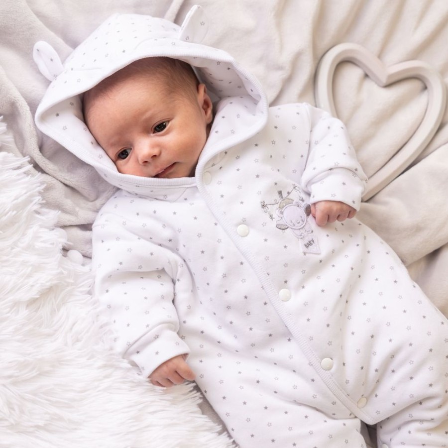 Clothing Dandelion Jackets, Coats & Pramsuits | White Tiny Bear Cotton Pramsuit