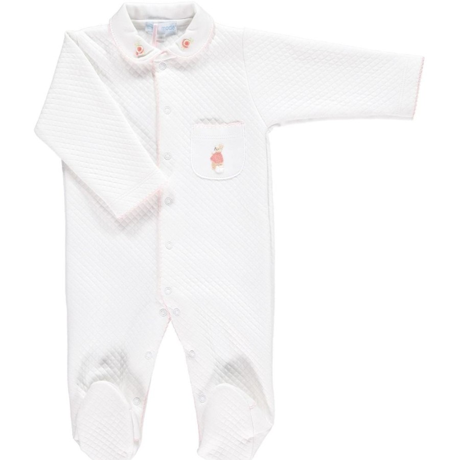 Clothing Mini La Mode Sleepsuits | White Quilted Pocket Detail Sleepsuit