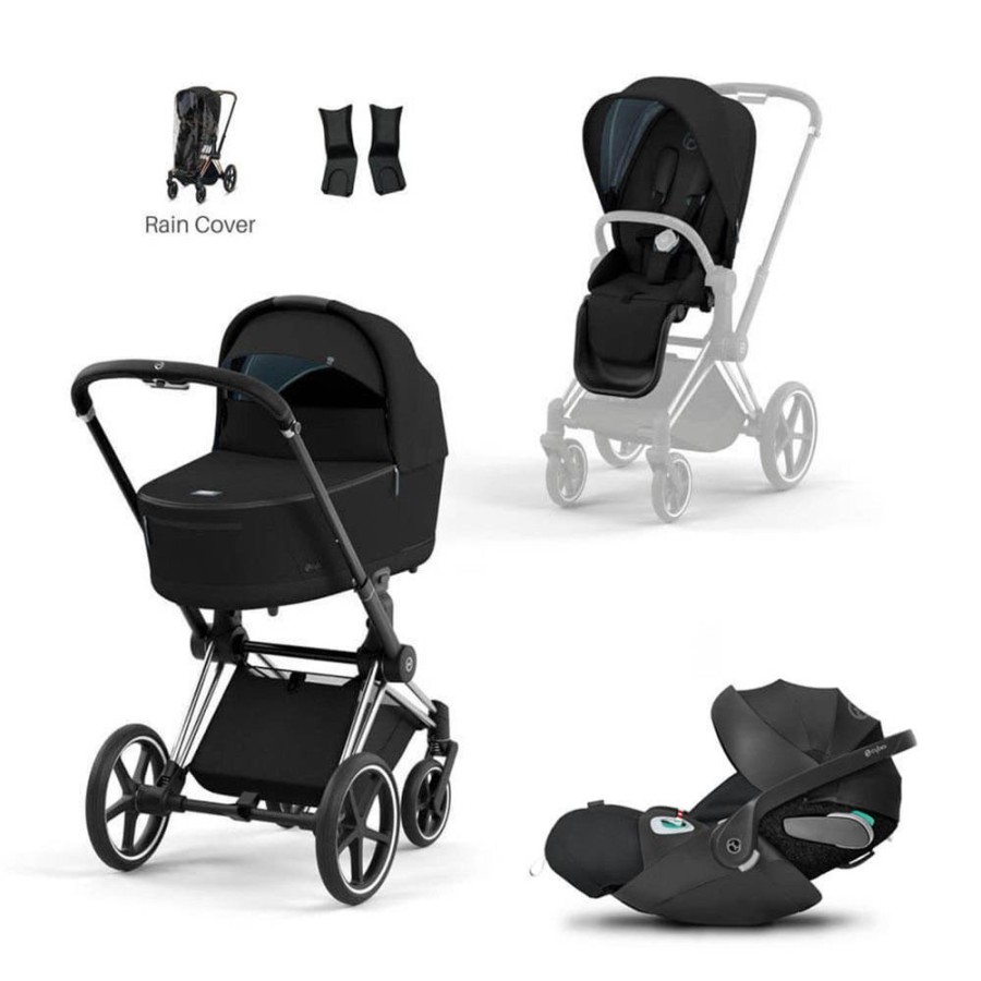 Prams & Pushchairs Cybex | Cybex Priam Travel System Inc Lux Carrycot & Cloud T - Sepia Black