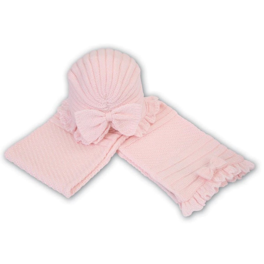 Clothing Millie & Ralph Knitwear | Sarah Louise Pink Knitted Turban Hat With Bow