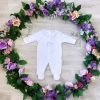 Clothing Millie & Ralph Sleepsuits | White Crown Detail Frill Collar Velour All In One