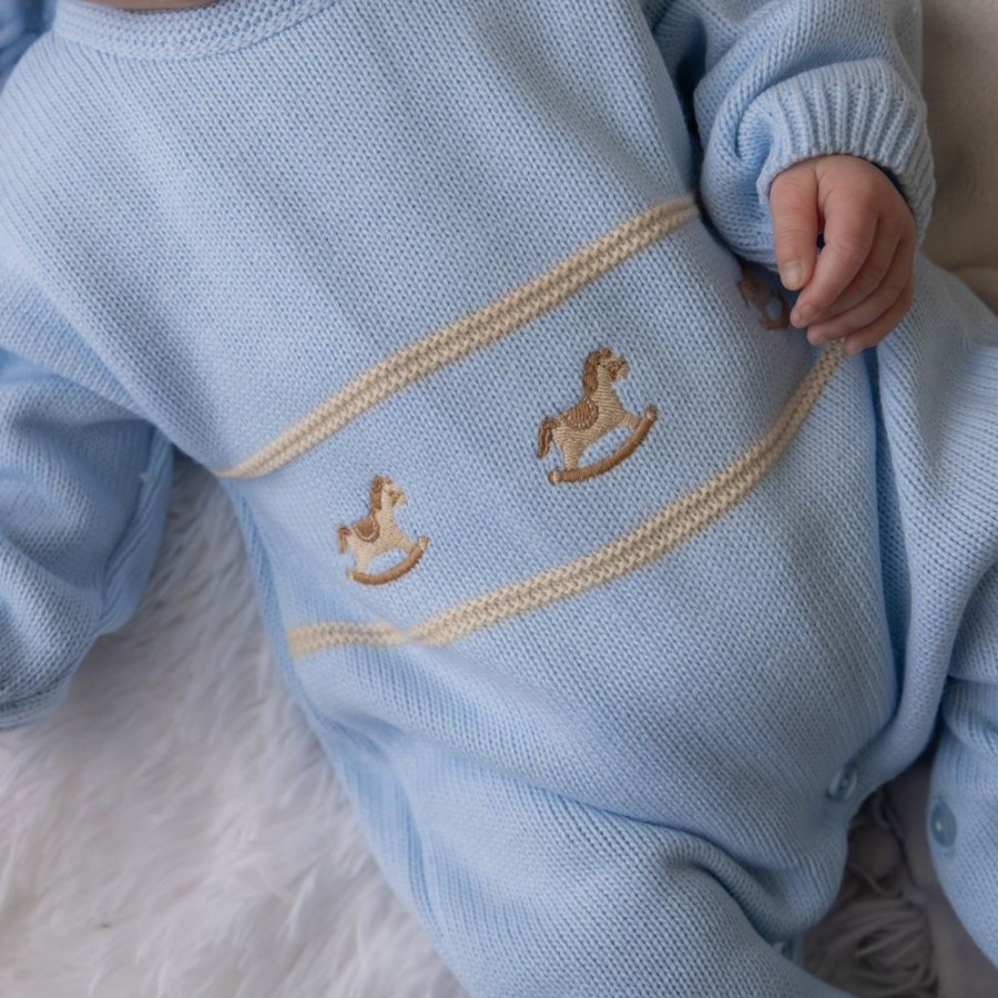 Clothing Dandelion Knitwear | Blue Rocking Horse Knitted Onesie