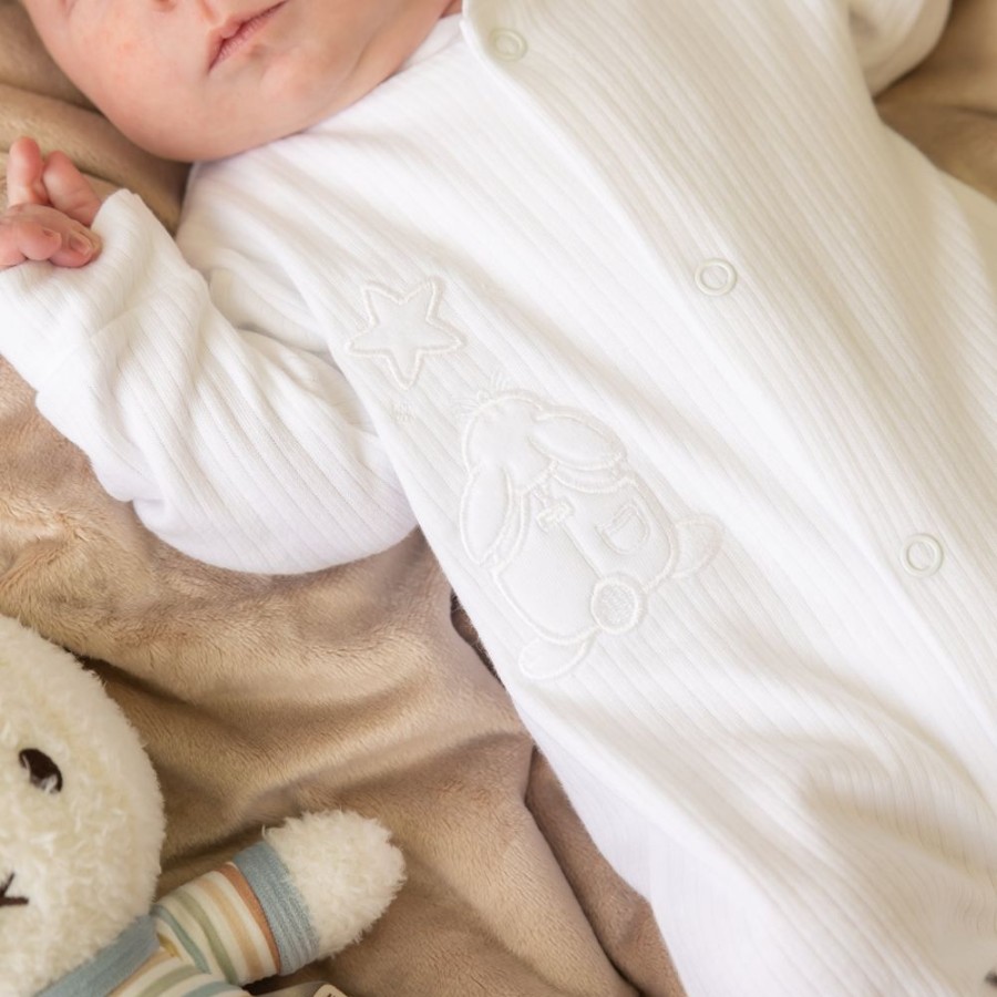 Clothing Dandelion Sleepsuits | White Rabbit & Star Ribbed Sleepsuit