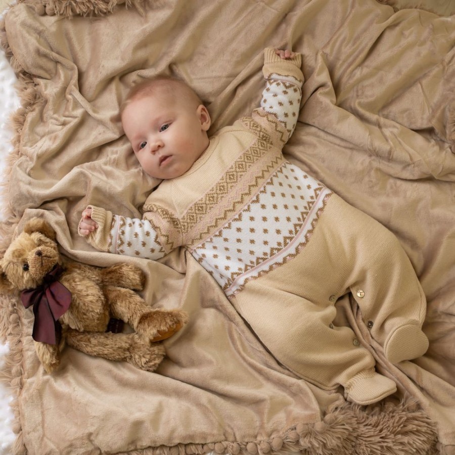 Clothing Dandelion Knitwear | Girls Fairisle Knitted Cotton Onesie