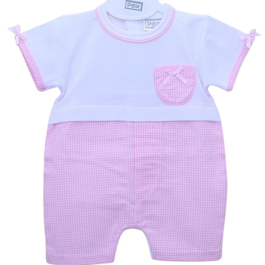 Clothing Pex Rompers | White Pink Gingham Print Romper