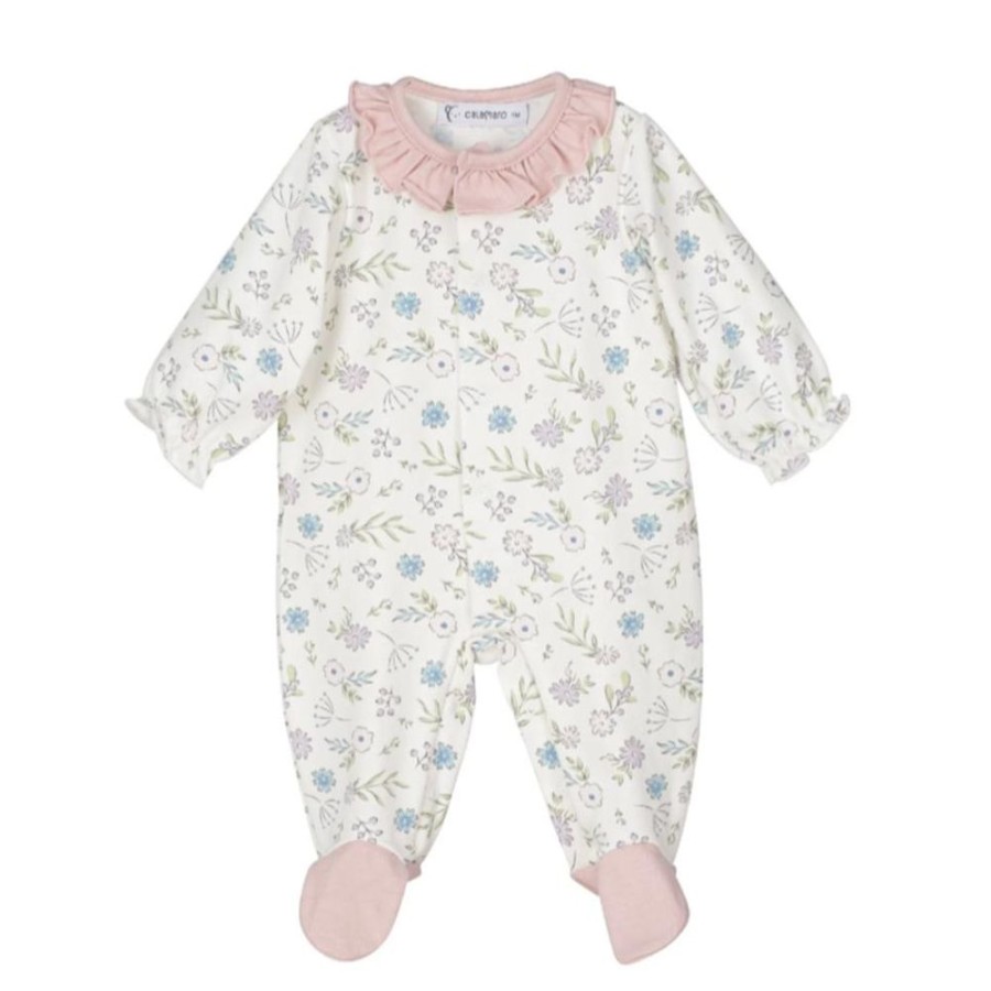 Clothing Calamaro Sleepsuits | Spring Floral Cotton Stretch Babygrow