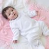 Clothing Millie & Ralph Sleepsuits | White Crown Detail Frilly Velour All In One