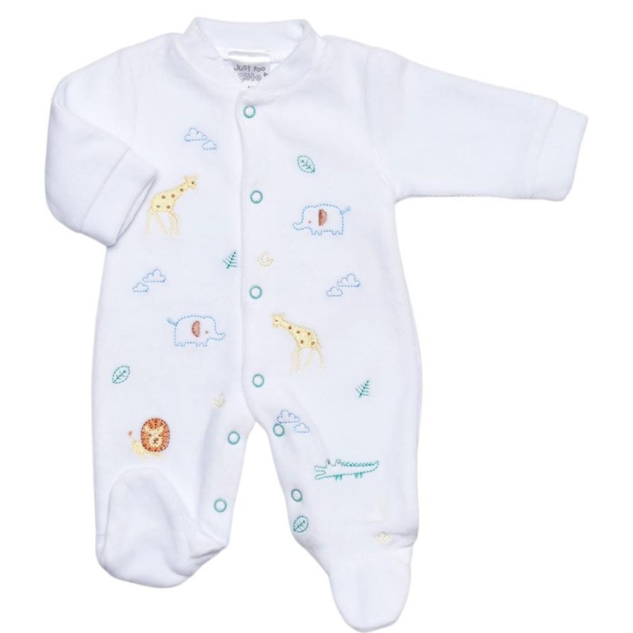 Clothing Millie & Ralph Sleepsuits | Low Birth Weight Animal Embroidered Velour Sleepsuit