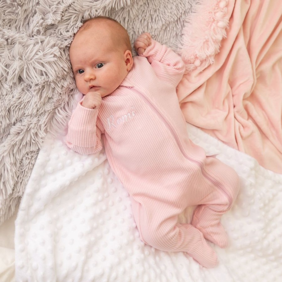 Personalised Millie & Ralph | Embroidered Personalised Pink Baby Sleepsuit | Millie & Ralph