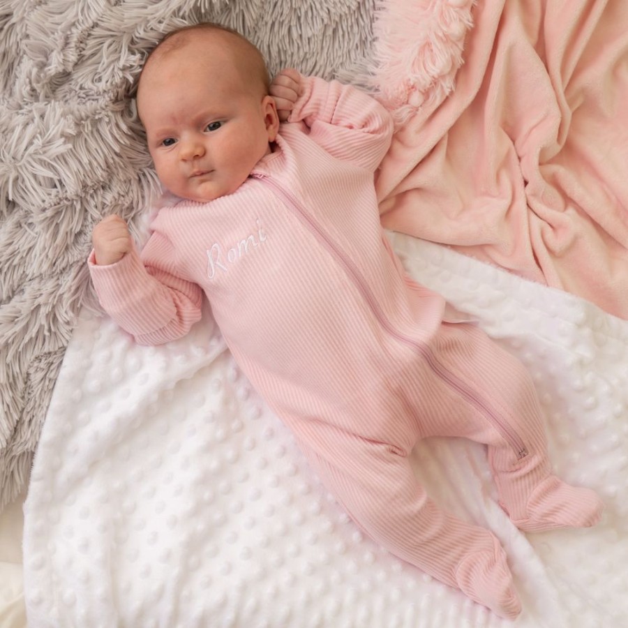 Personalised Millie & Ralph | Embroidered Personalised Pink Baby Sleepsuit | Millie & Ralph