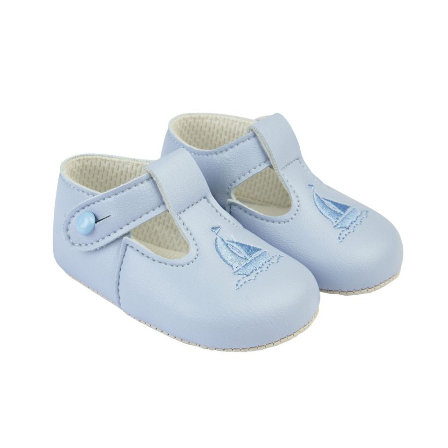 Clothing Baypods Shoes & Booties | Baby Blue Sailor Pram Shoes Blue Detailing