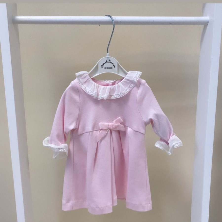 Clothing Sarah Louise Outfits | Pink Lace Frill Soft Cotton Dress