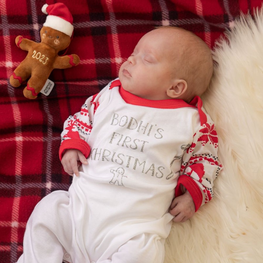 Personalised Millie & Ralph | Personalised Reindeer Fairisle 'First Christmas' Sleepsuit