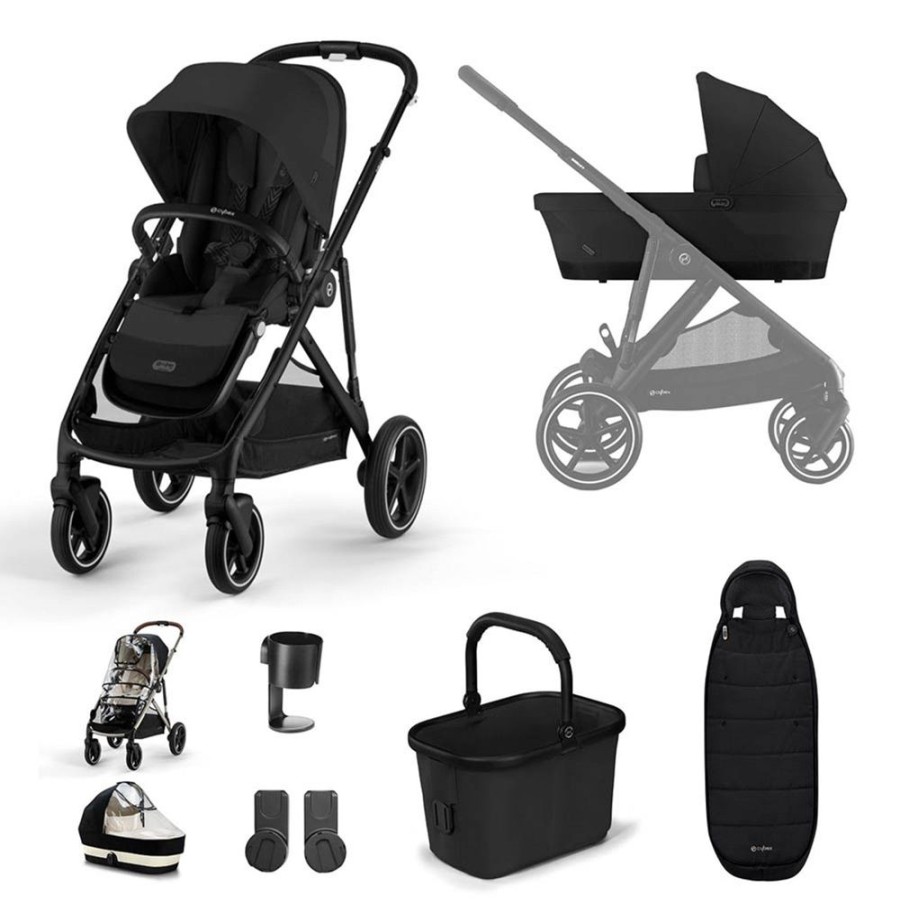 Prams & Pushchairs Cybex | Cybex Gazelle S Black Essentials Bundle - Moon Black