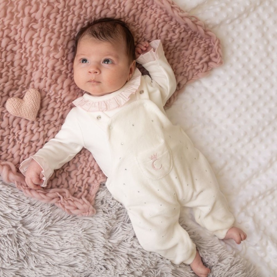 Clothing Caramelo Rompers | White & Pink Soft Velour Two Piece Dungaree Romper