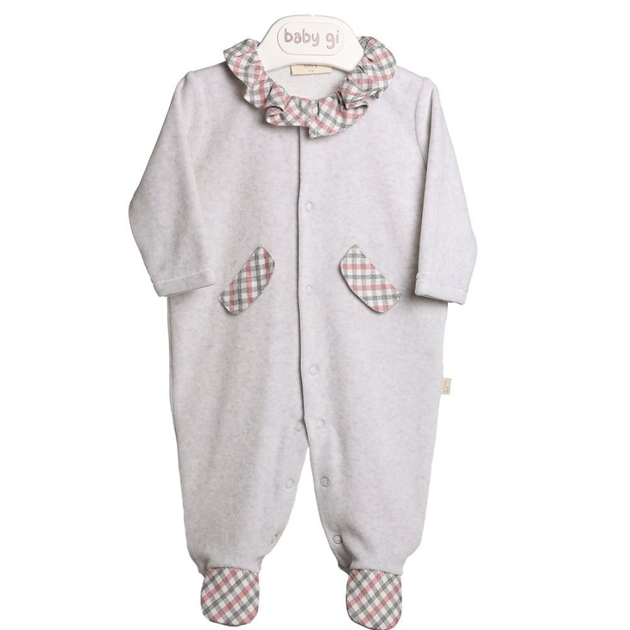 Clothing Millie & Ralph Sleepsuits | Pink Gingham Collar & Pocket Babygrow